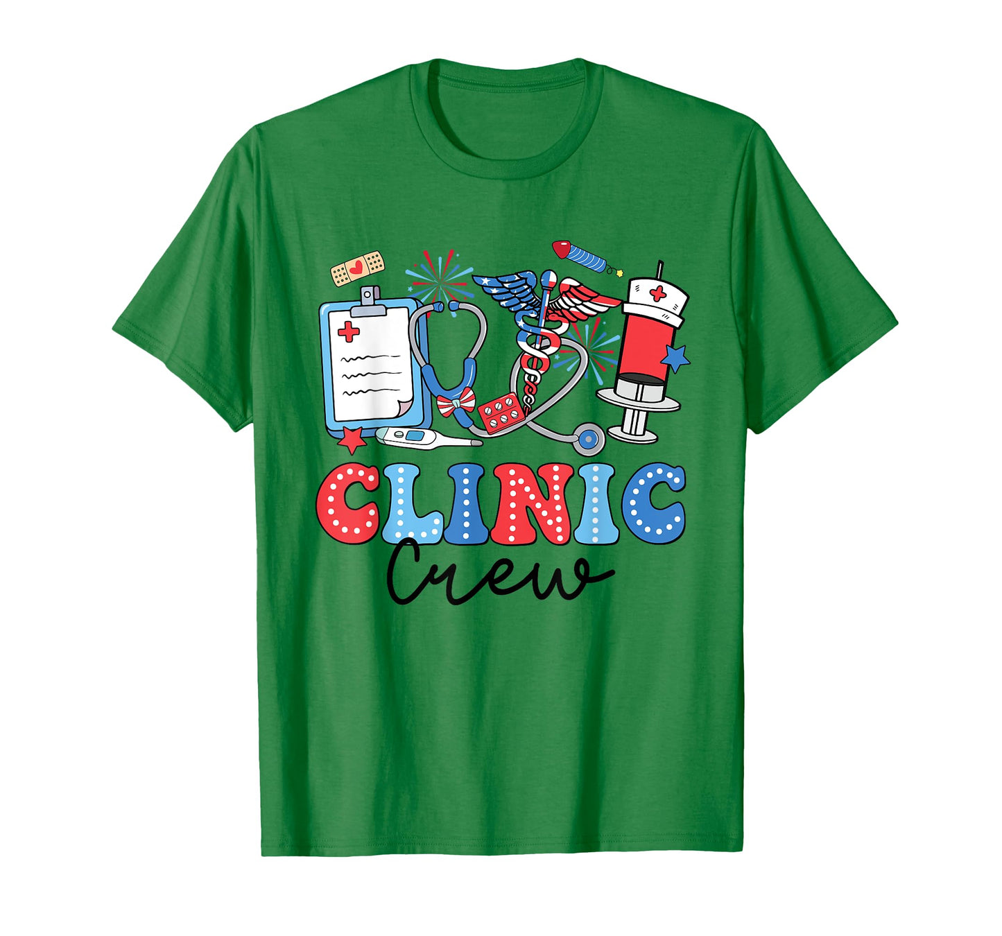 Retro Clinic Crew American Flag Fireworks Nurse 4th Of July T-Shirt