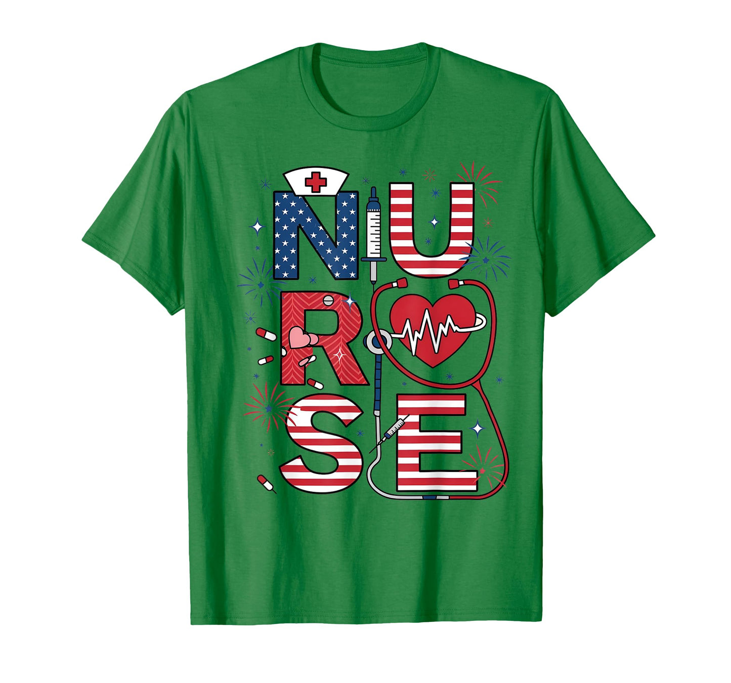 American Nurse 4th of July Nurse Stethoscope Nursing Womens T-Shirt