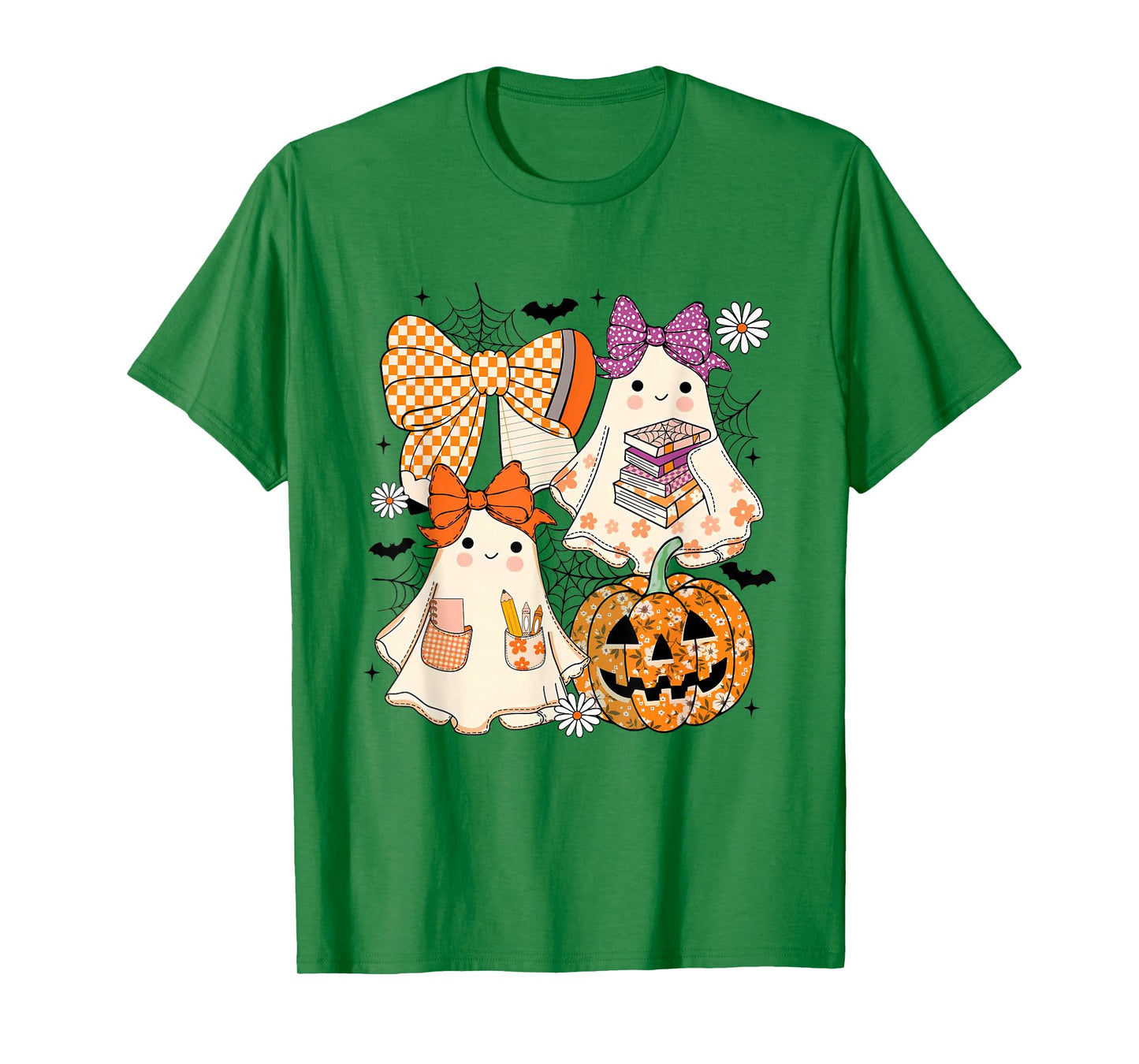 Coquette Floral Ghost Halloween Ghost Teacher Fall Vibes T-Shirt