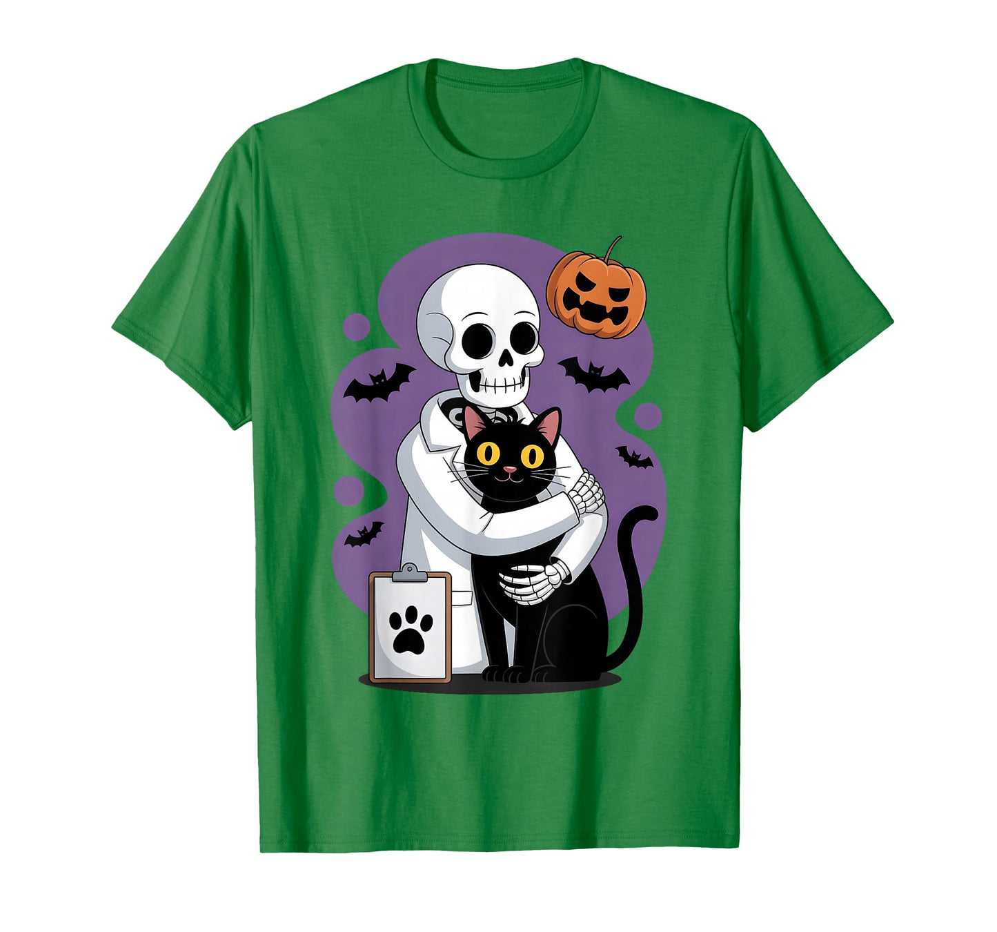 Skeleton Hugging Cat Funny Vet Cat Lover Halloween Men Women T-Shirt