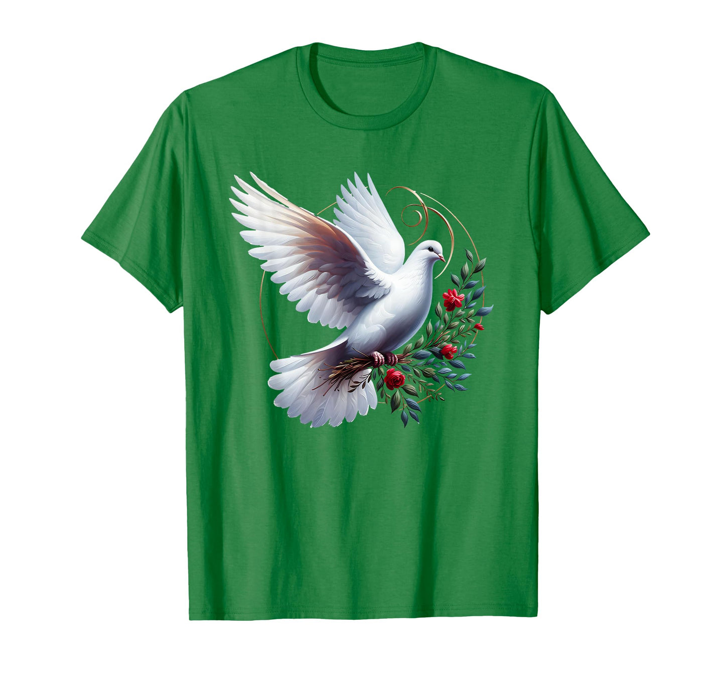 Elegant Flight of the Peaceful White Dove Bird Floral Art T-Shirt