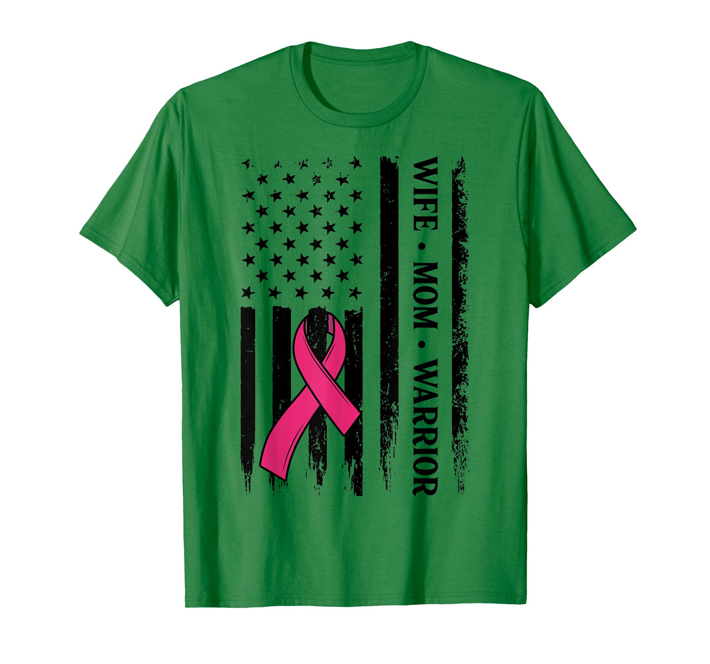 Breast Cancer Awareness Wife Mom Warrior US Flag Pink Ribbon T-Shirt