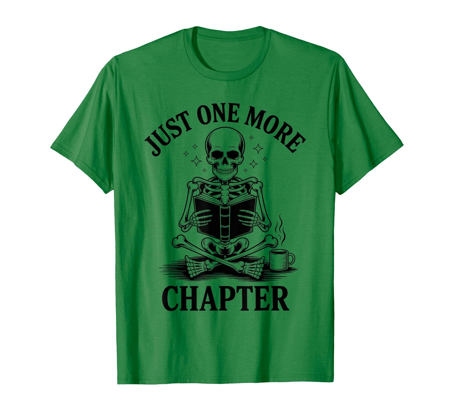 Skeleton Book Lover Outfit, Spooky Reading Vibe, Coffee Mood T-Shirt