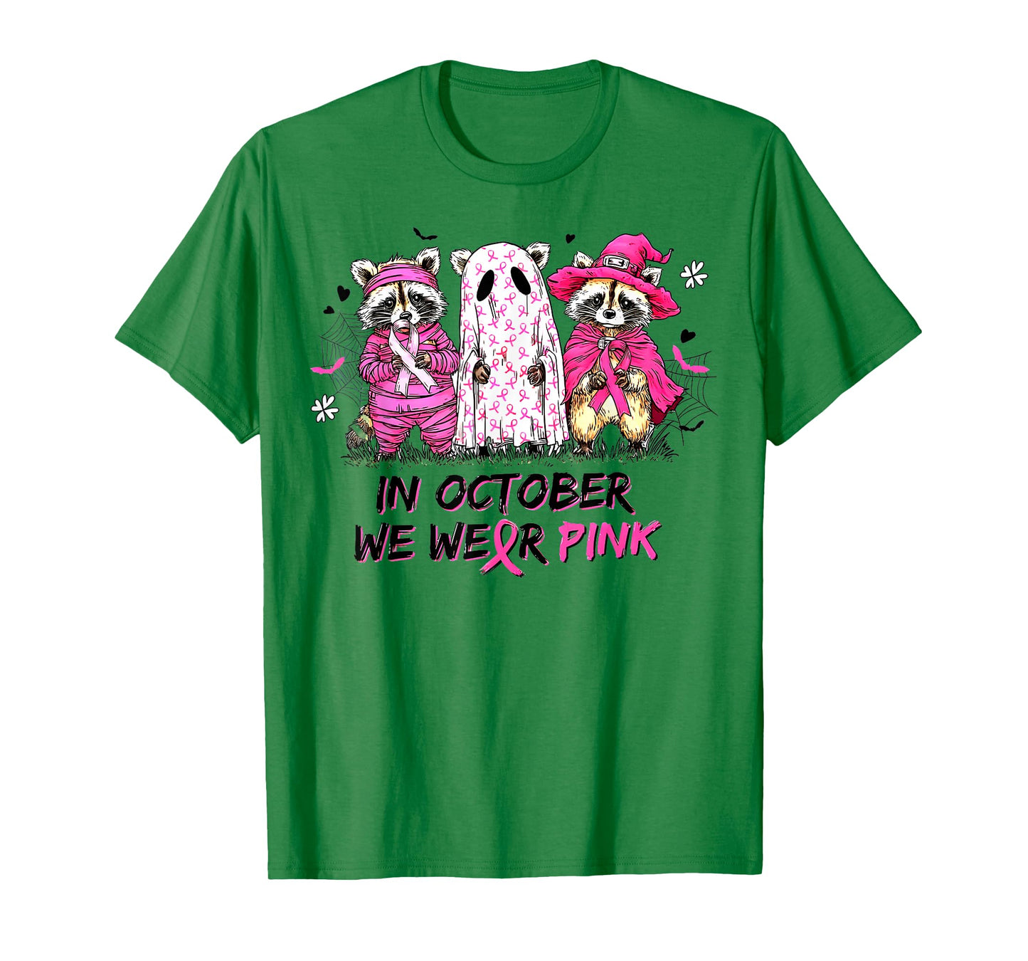 in October We Wear Pink Raccoon Breast Cancer Awareness T-Shirt