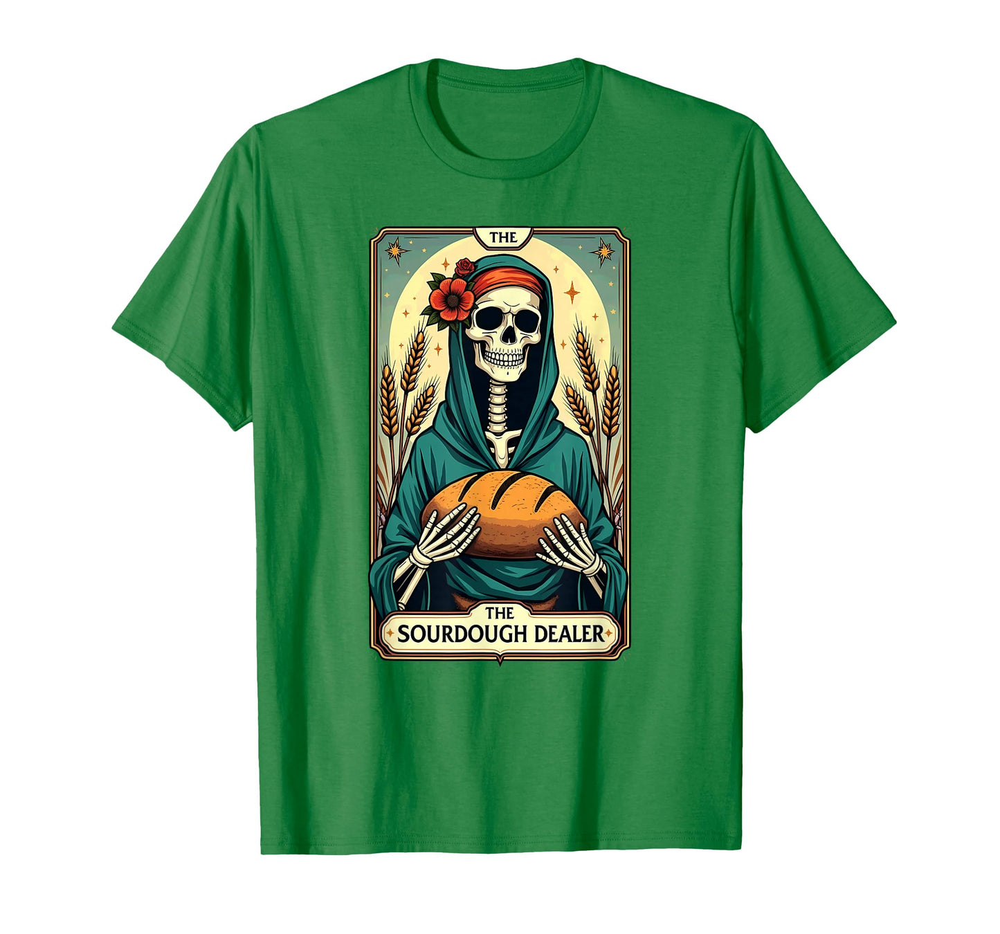 Gothic Tarot Card Skeleton Sourdough Dealer Halloween T-Shirt