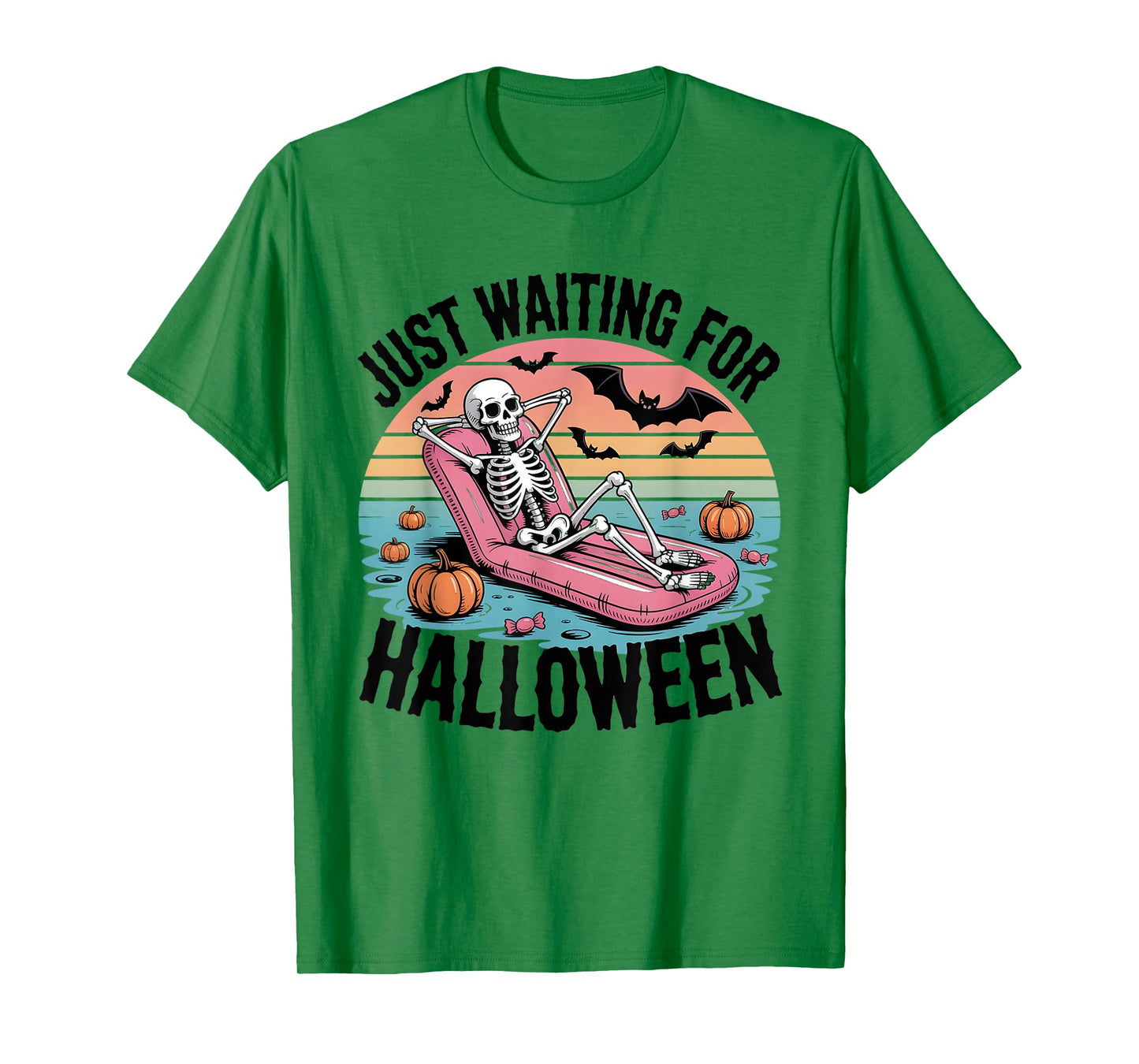 Just Waiting for Halloween Funny Skeleton Summer T-Shirt