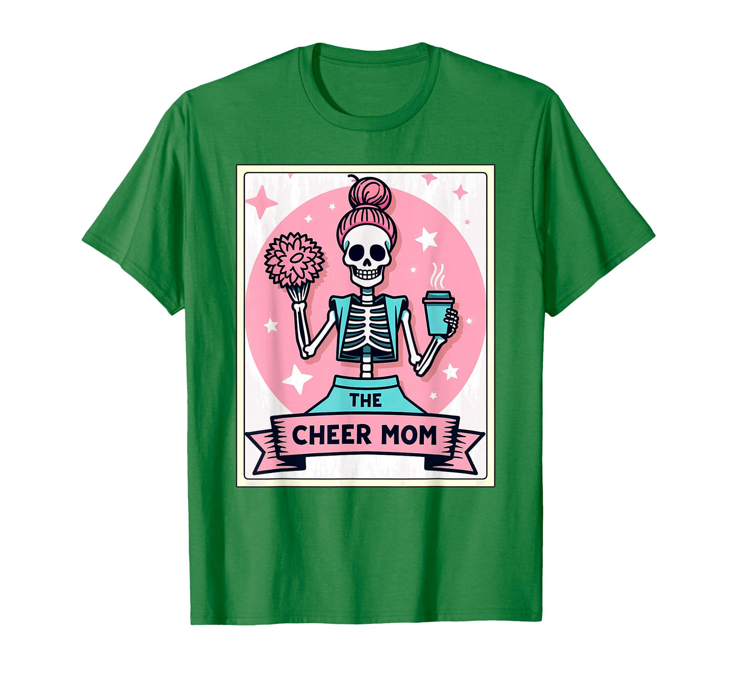 Tarot Card Cheerleader The Cheer Mom Messy Bun Skeleton T-Shirt