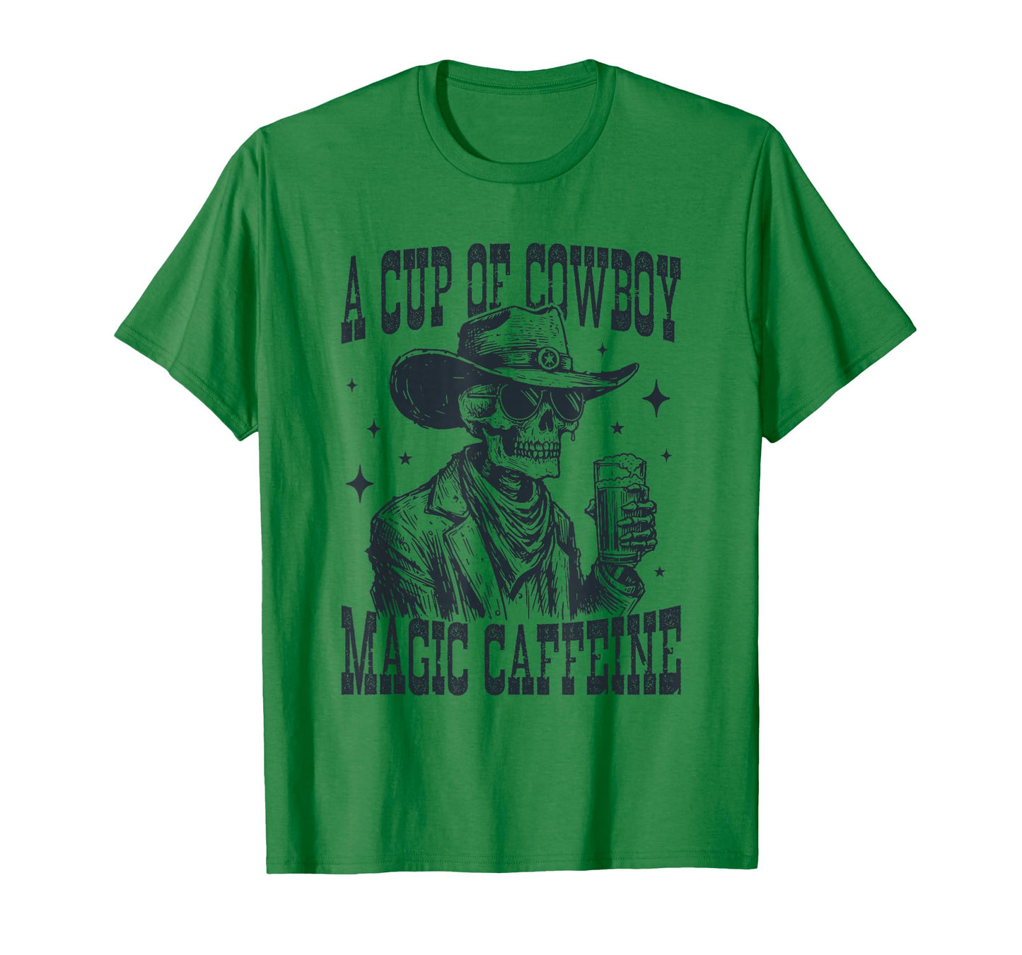 A Cup of Cowboy Magic Caffeine Skeleton Coffee Western Retro T-Shirt