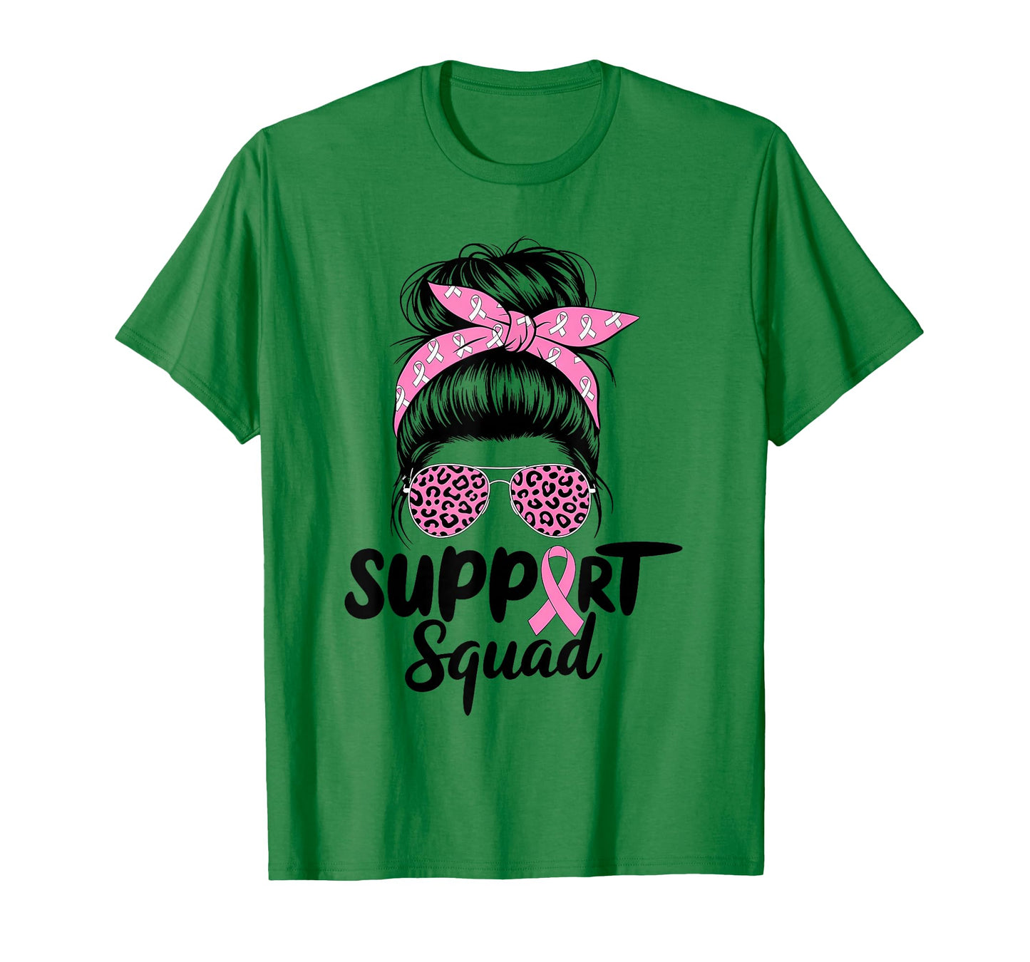 Support Squad Messy Bun Pink Warrior Breast Cancer Awareness T-Shirt