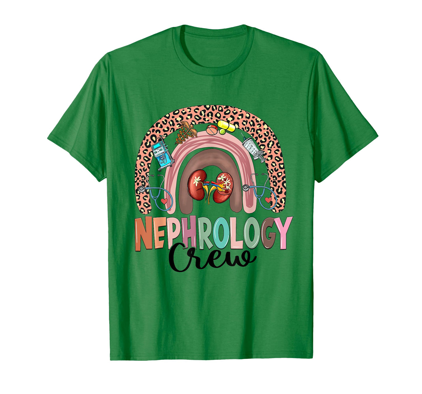Nephrology Crew Rainbow Kidney Leopard Nephrology Nurse T-Shirt