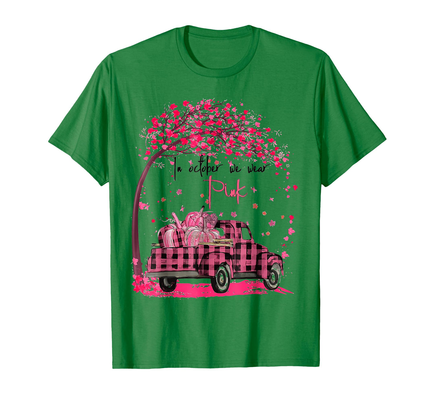 In October We Wear Pink Truck Pumpkin Breast Cancer Hallween T-Shirt