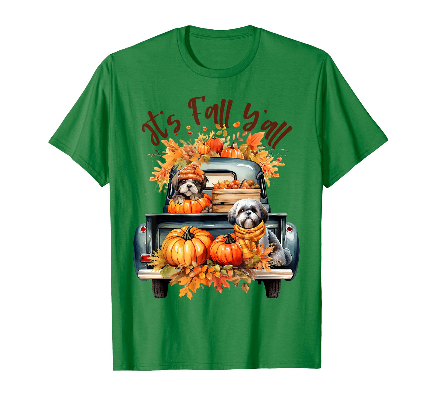It’s Fall Y’all Shih Tzu Dogs Pumpkins Truck Autumn Season T-Shirt