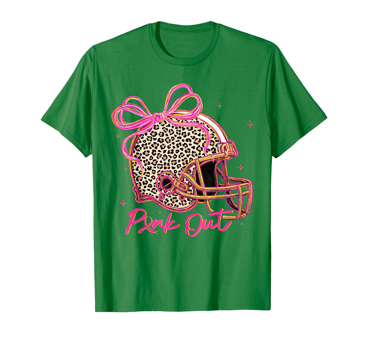 Pink Out Leopard Football Helmet Bow Preppy Breast Cancer T-Shirt