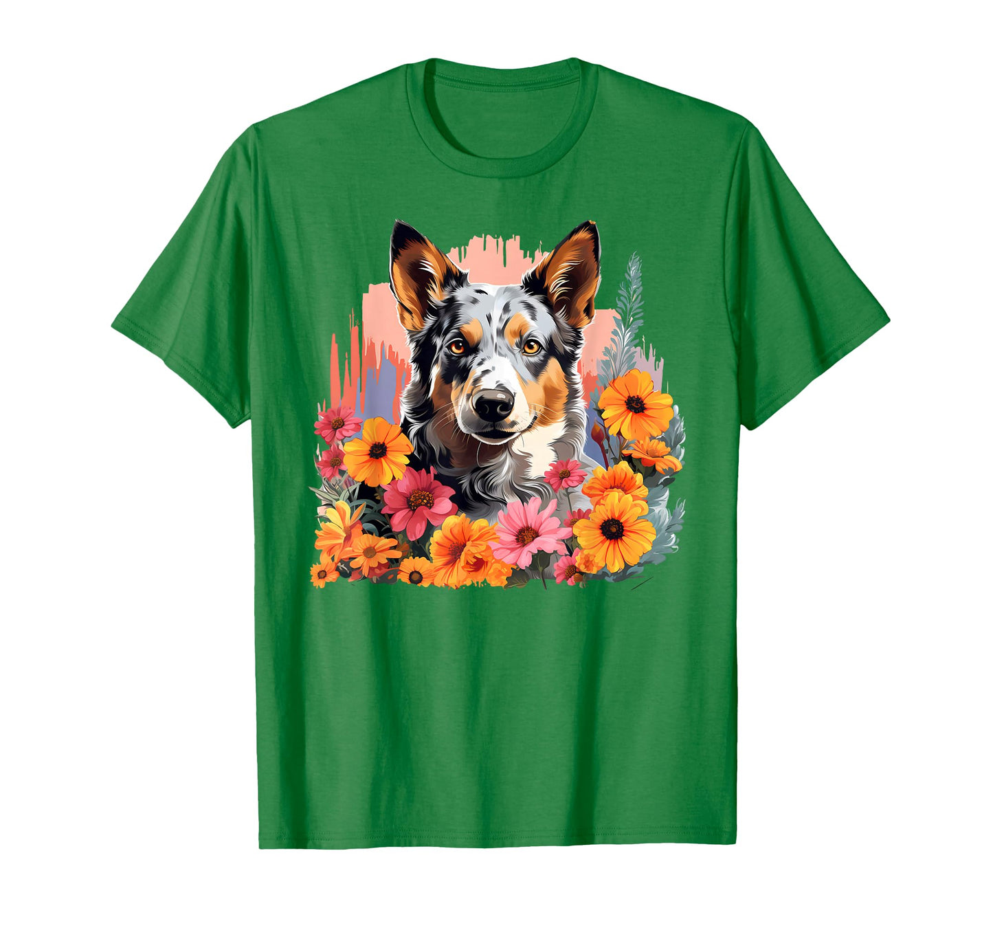Cute Blue Heeler Spring Flower Garden Australian Cattle Dog T-Shirt