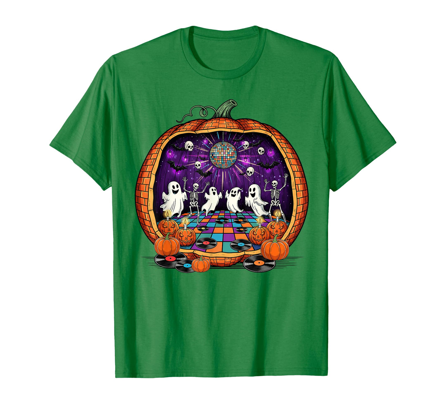 Retro Halloween Disco Pumpkin Ghost Skeleton Dance Party T-Shirt