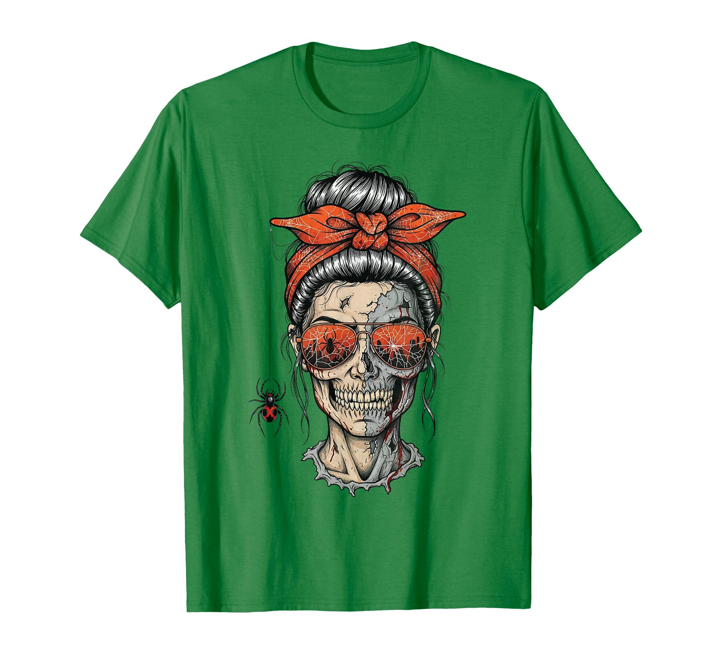 Spooky Skull Bun Halloween Spiderweb Sunglasses T-Shirt