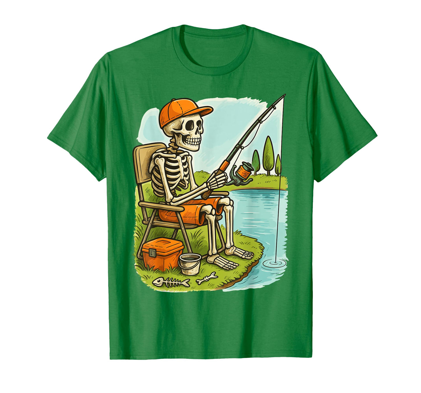 Funny Skeleton Fishing Halloween Costume T-Shirt