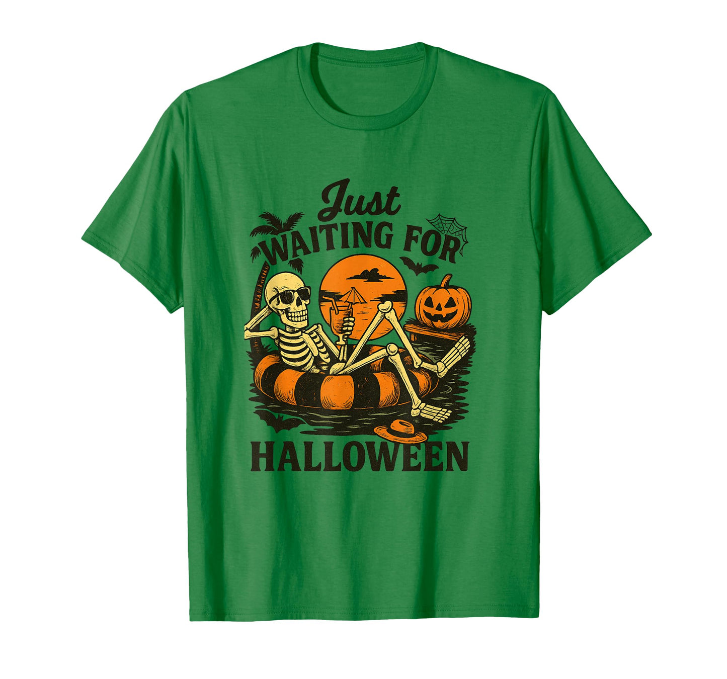Just Waiting for Halloween Skeleton Pool Party Funny Tee T-Shirt
