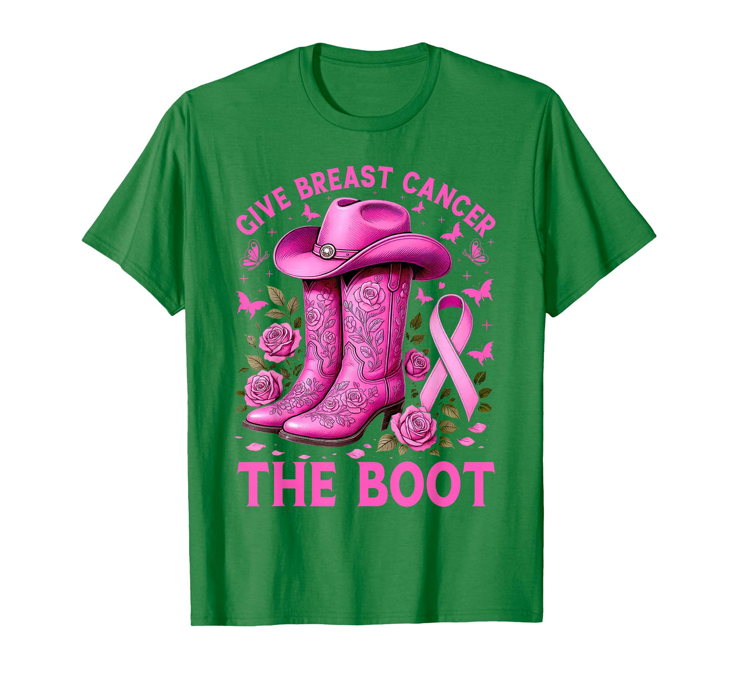 Give Breast Cancer The Boot Cowgirl Cancer Awareness Ribbon T-Shirt