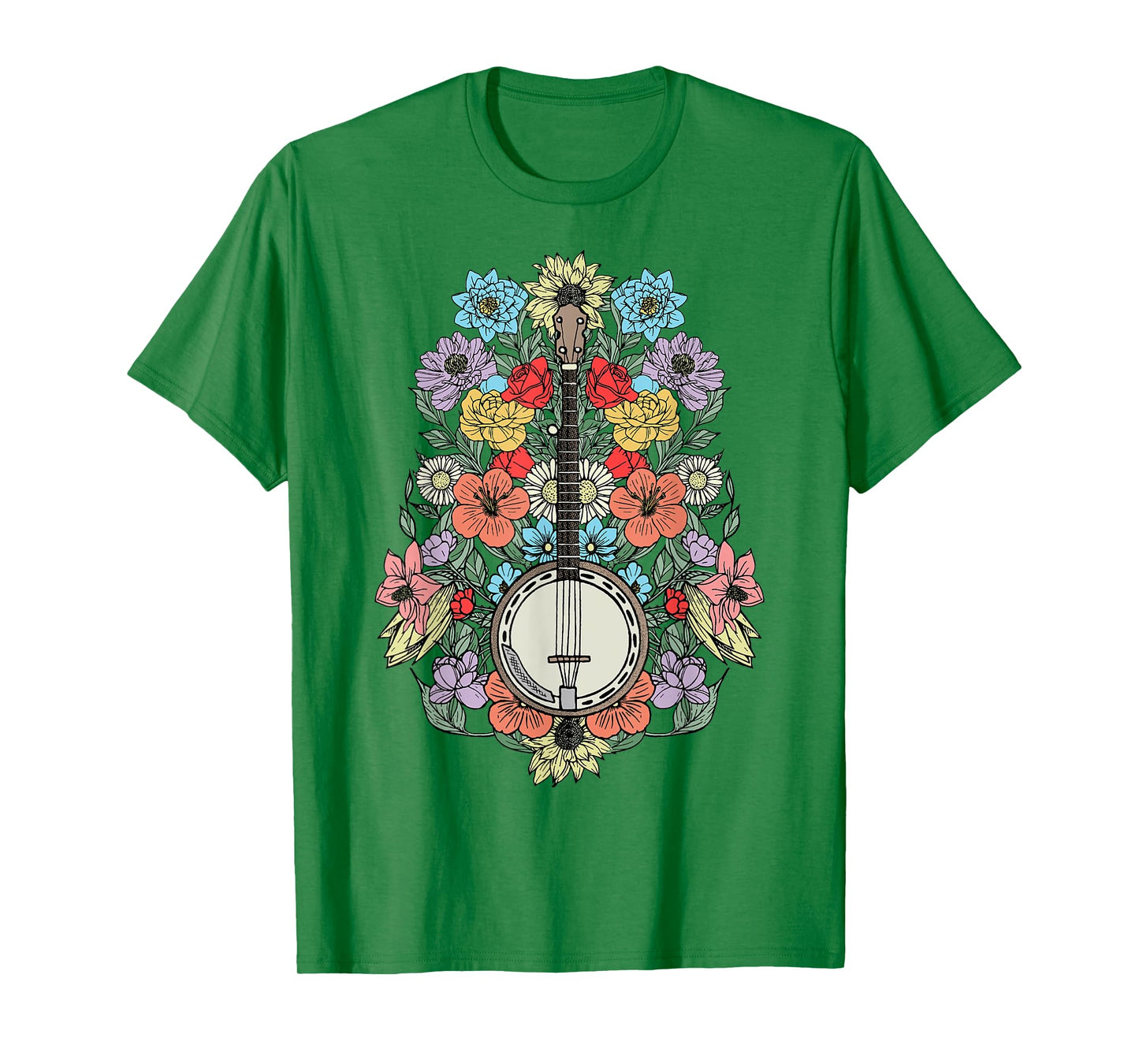 Banjo Flowers Vintage Stringed Bluegrass Folk Floral Design T-Shirt