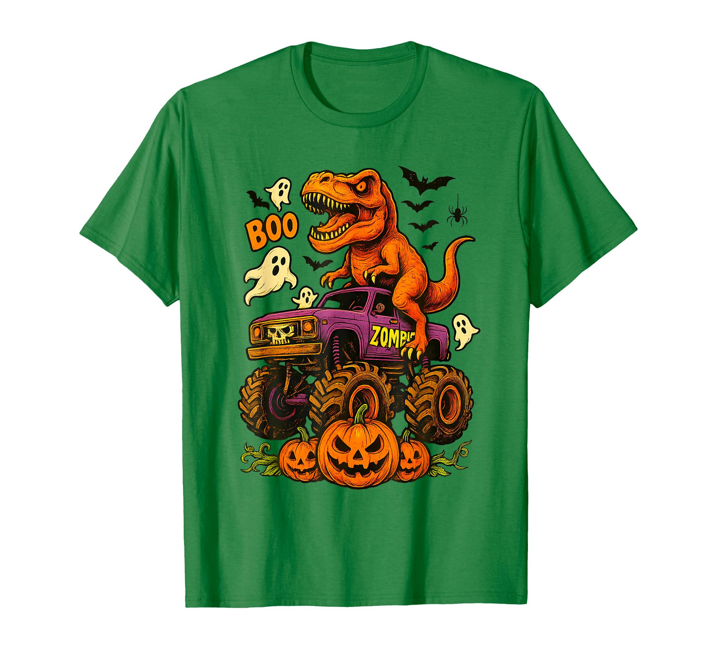 Halloween T Rex Dinosaur Monster Truck Boo Ghost Pumpkin T-Shirt