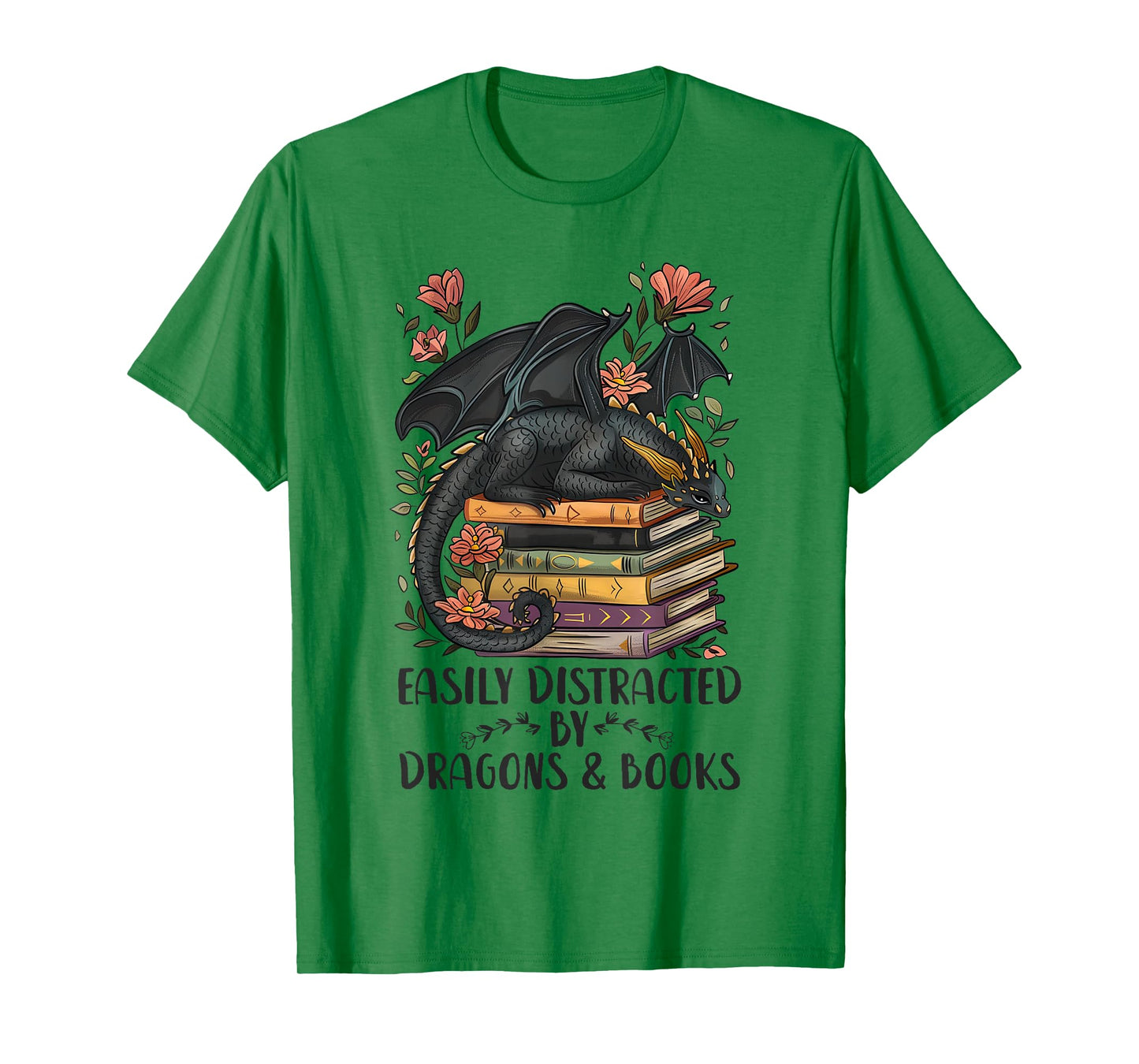 Easily Distracted By Dragons & Books Romantasy Book Lover T-Shirt