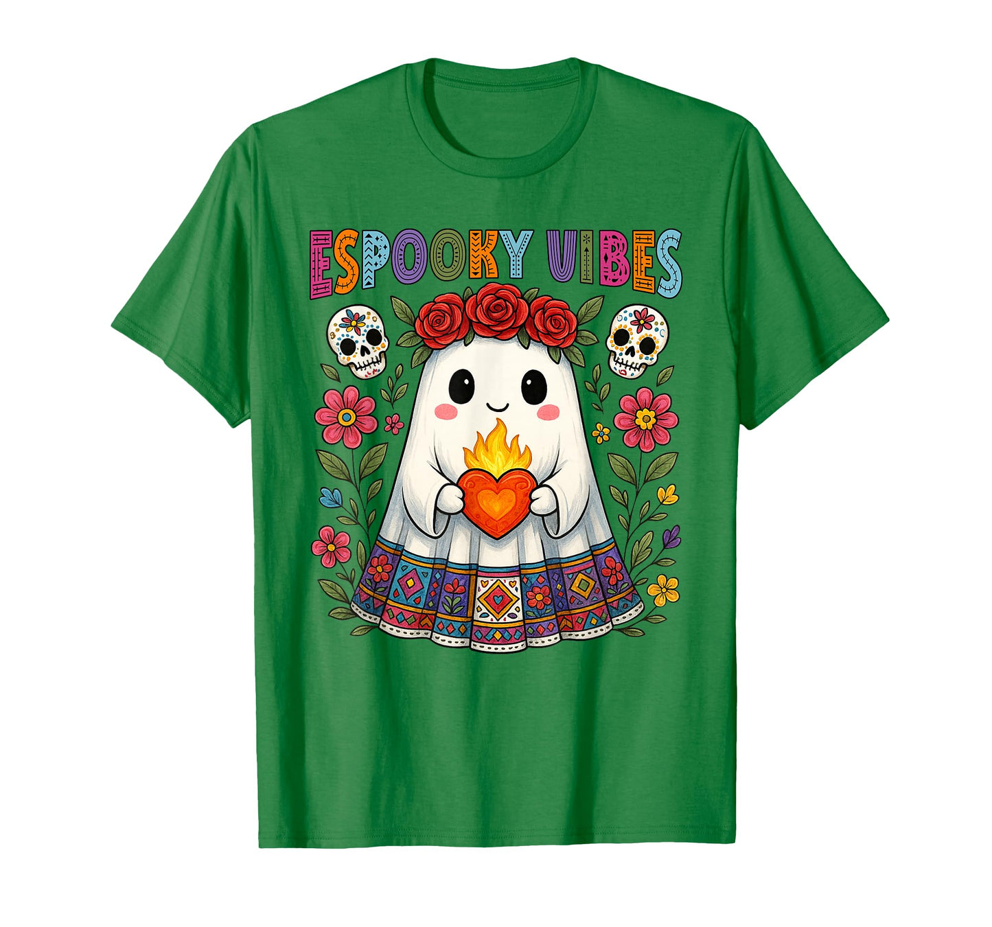 Espooky Vibes Spanish Mexican Halloween Floral Ghost Teacher T-Shirt