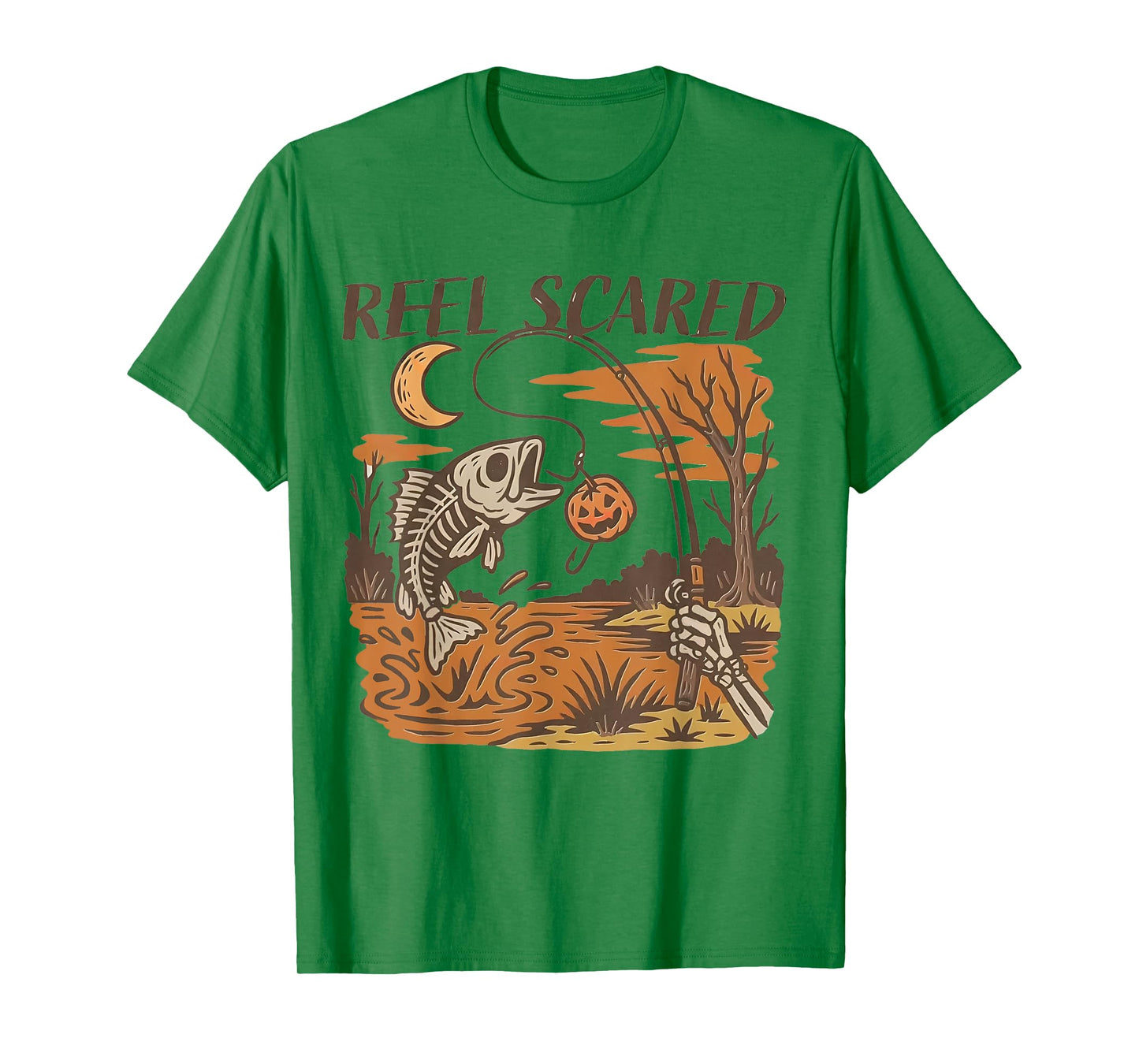 Reel Scared Halloween Fishing Funny Skeleton Fisherman Bass T-Shirt