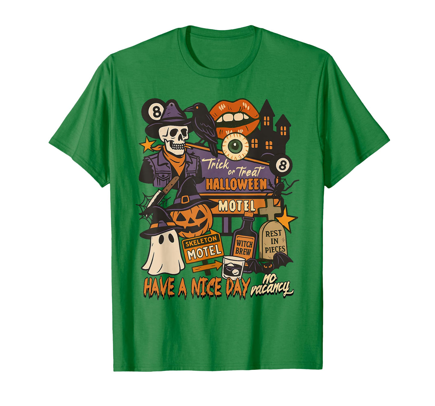 Halloween Vibes Spooky Season Skeleton Motel Witch Brew T-Shirt