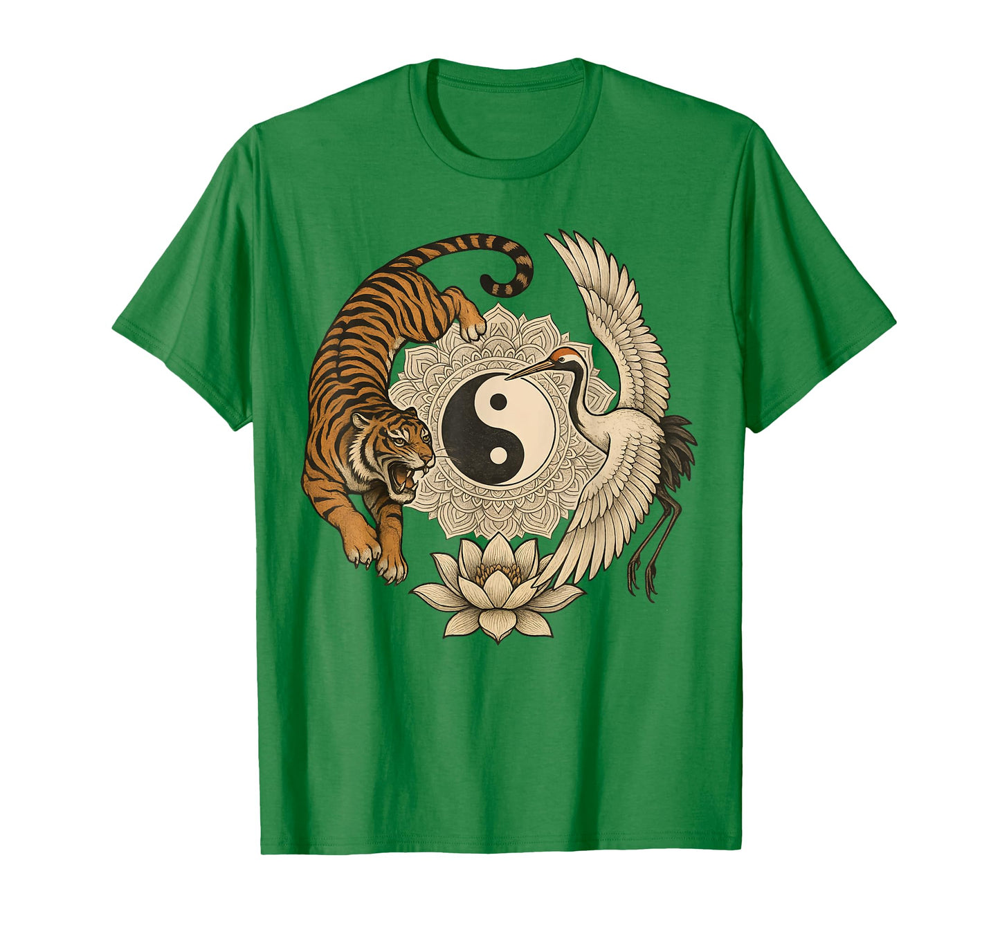 Tiger Crane Yin Yang Mandala Harmony Nature Symbol T-Shirt