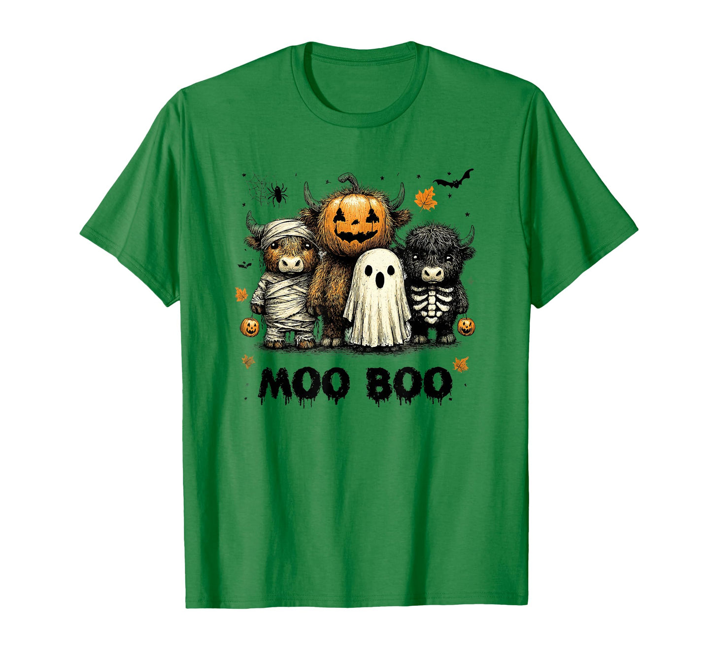 Moo Boo Funny Highland Cows Ghost Mummy Skeleton Halloween T-Shirt