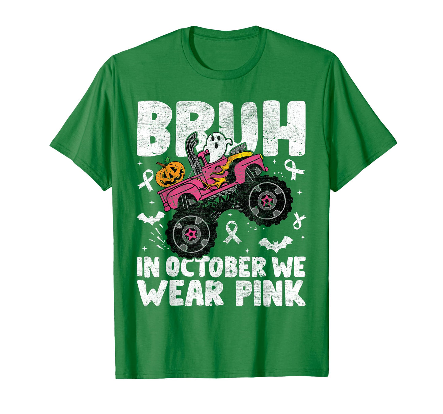 Bruh In October Wear Pink Breast Cancer Halloween Kids Boys T-Shirt