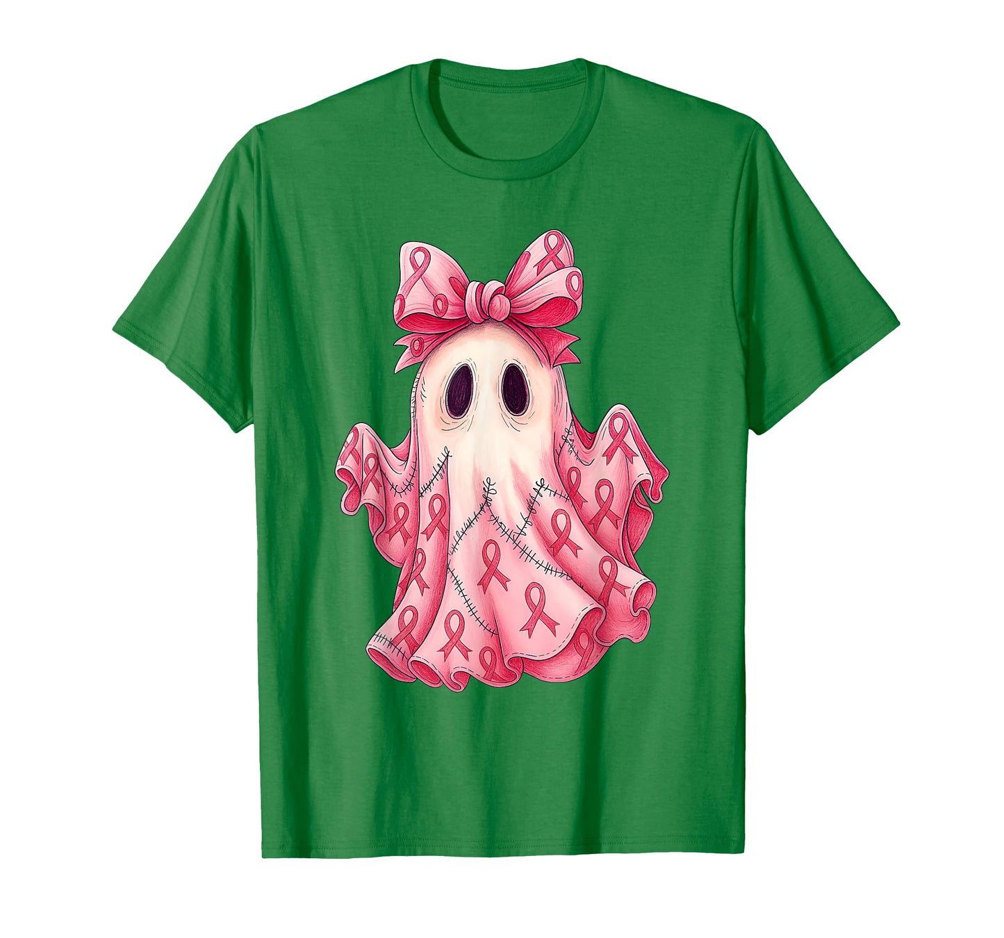 Patchwork Coquette Bow Breast Cancer Ghost Halloween Denim T-Shirt
