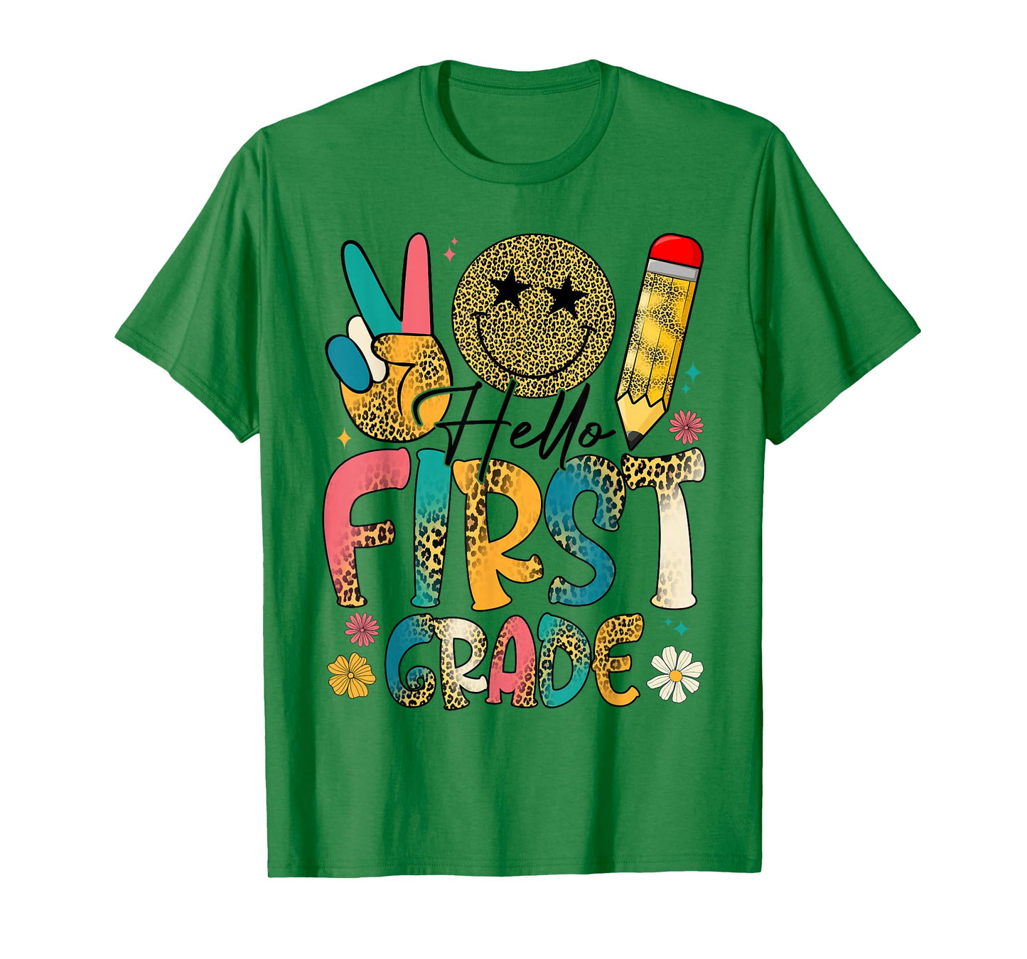Retro Hello First Grade Tie Dye Leopard Back To School Kids T-Shirt