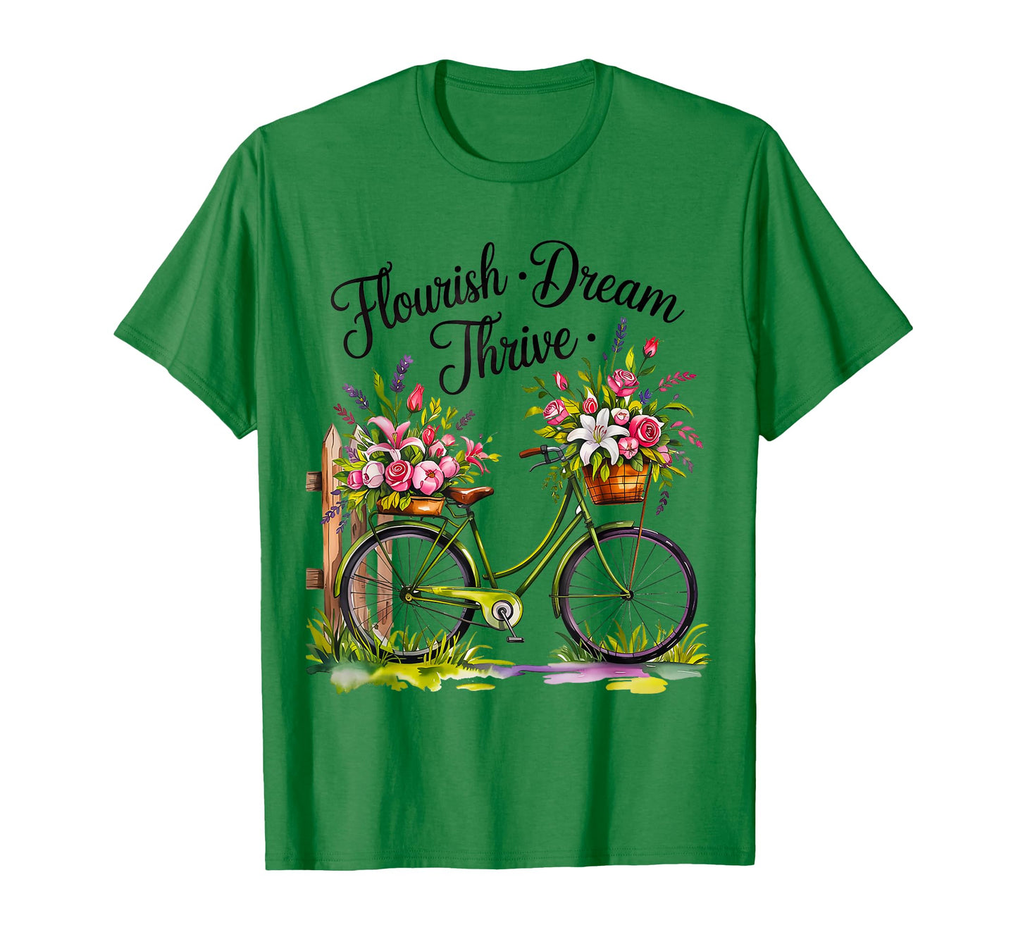 Flourish Dream Thrive Bicycle Floral Nature Style T-Shirt