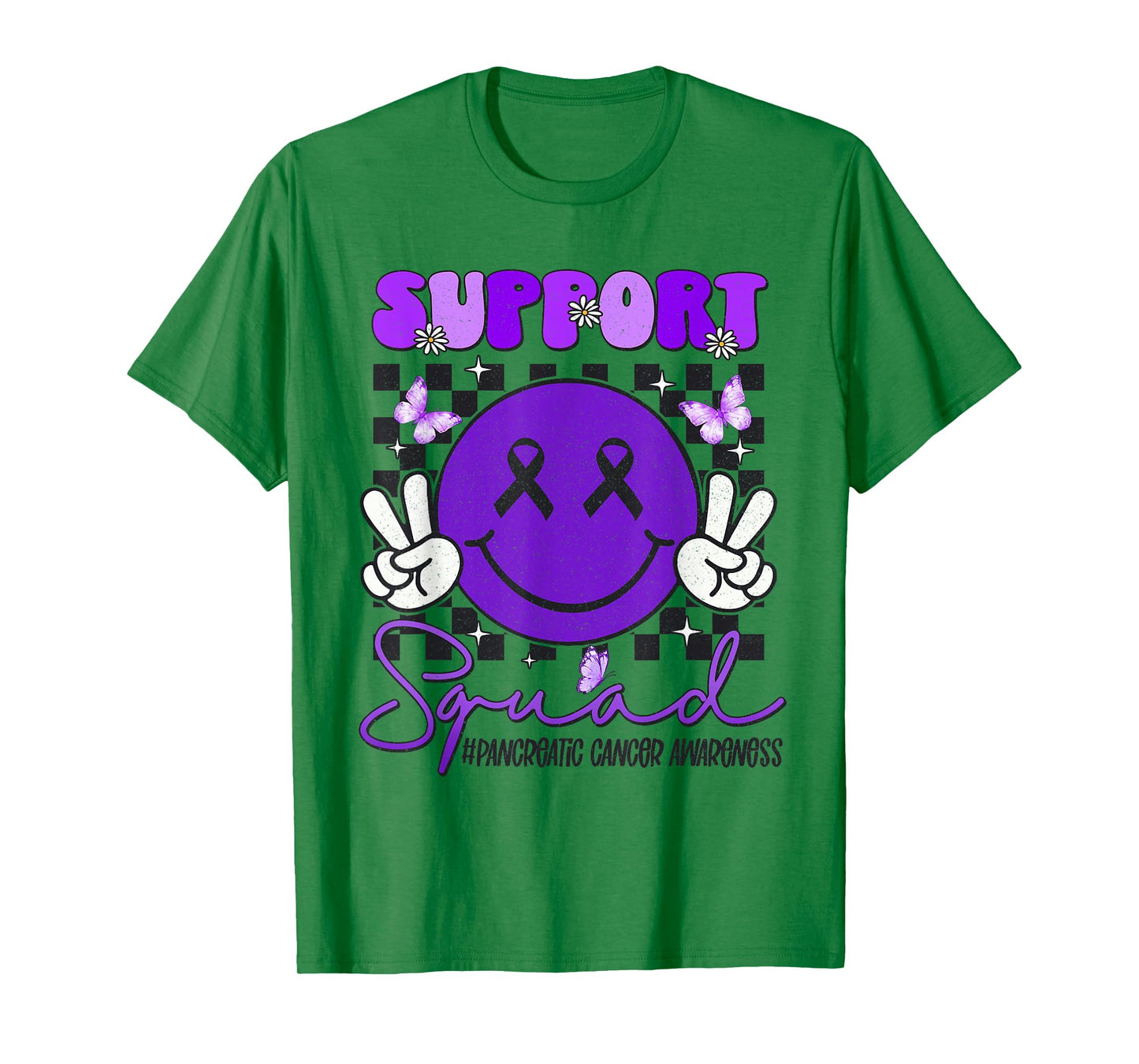 Support Pancreatic Cancer Awareness Smile Face Purple Ribbon T-Shirt