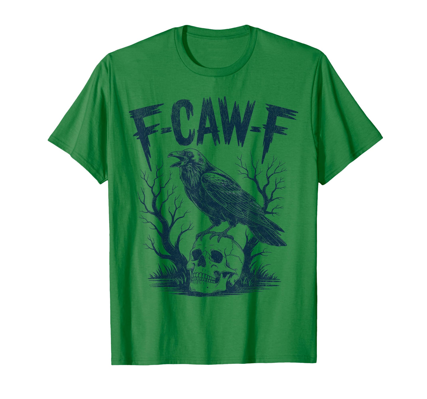 Black Crow Skull F-Caw-F Funny Retro Bird Halloween Humor T-Shirt