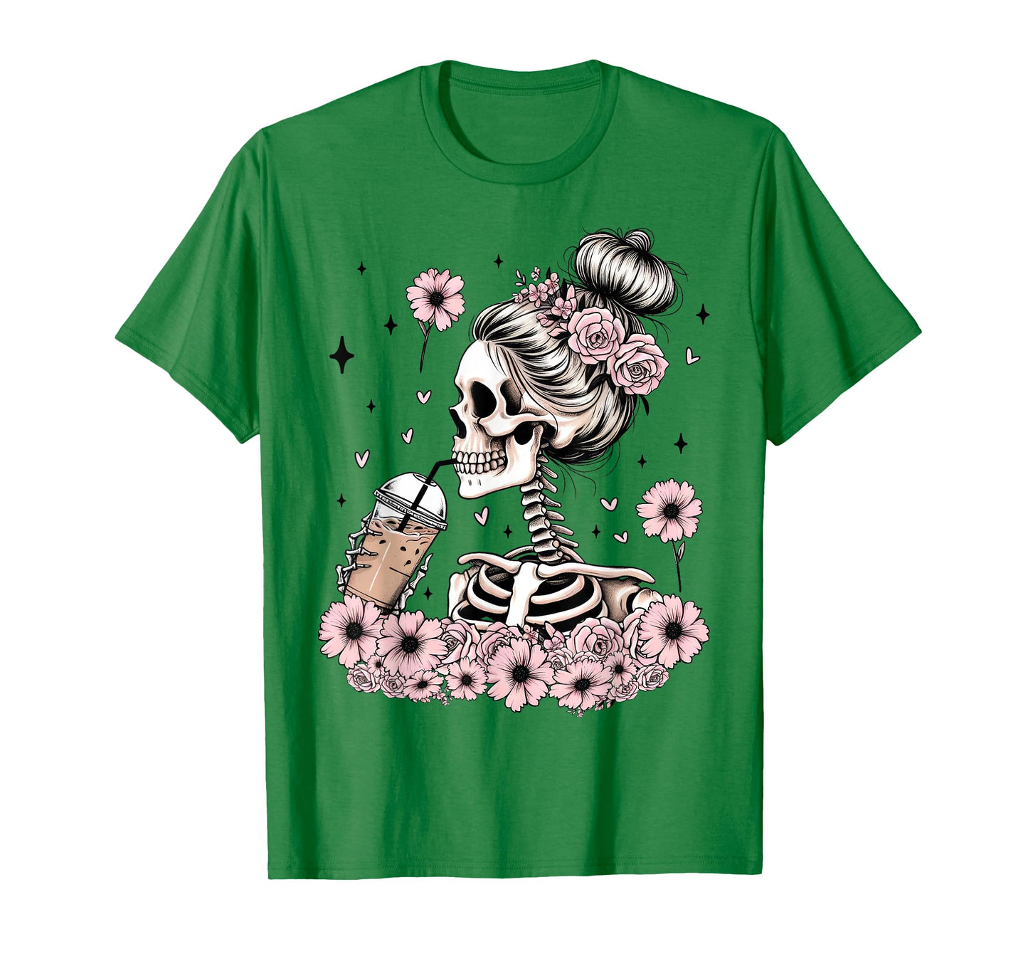 Skeleton Messy Bun Funny Costume Mom Women Halloween T-Shirt