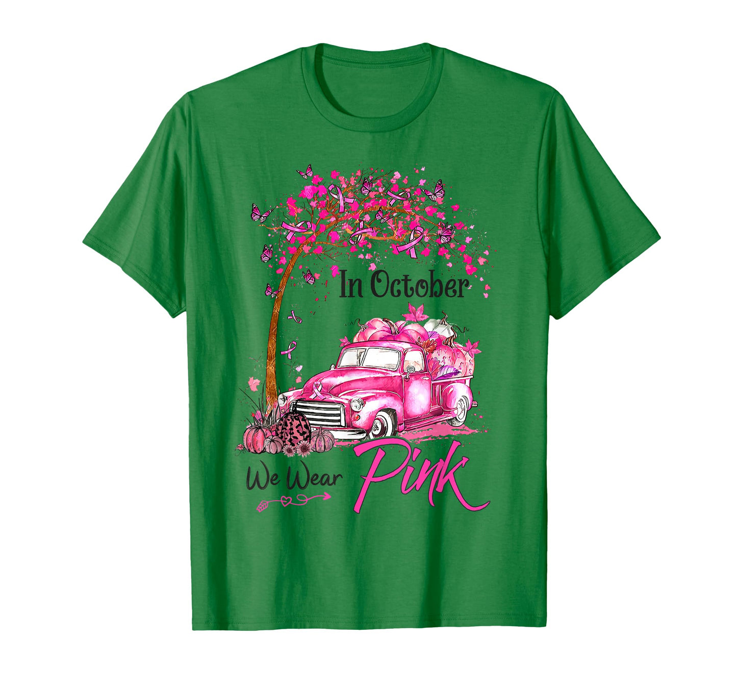 In October We Wear Pink Car Pumpkin Breast Cancer Halloween T-Shirt