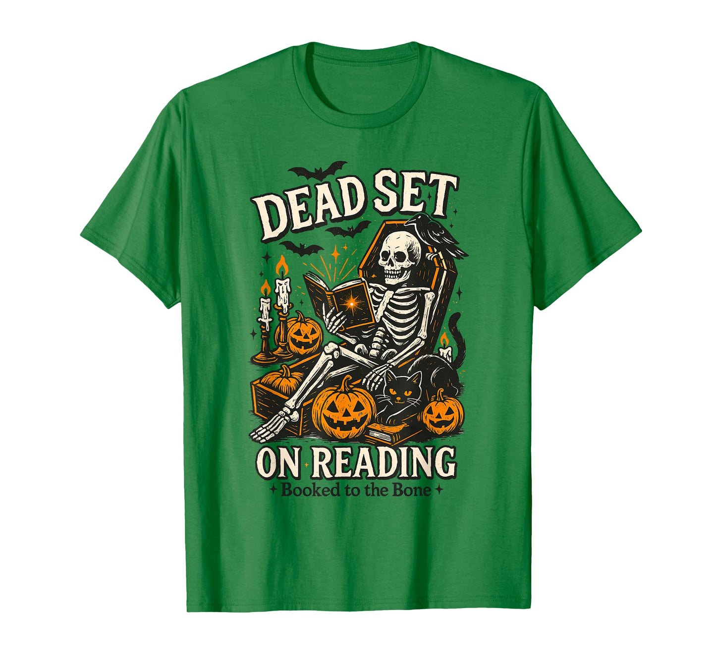 Funny Book Dead Set On Reading Skeleton Halloween Bookish T-Shirt