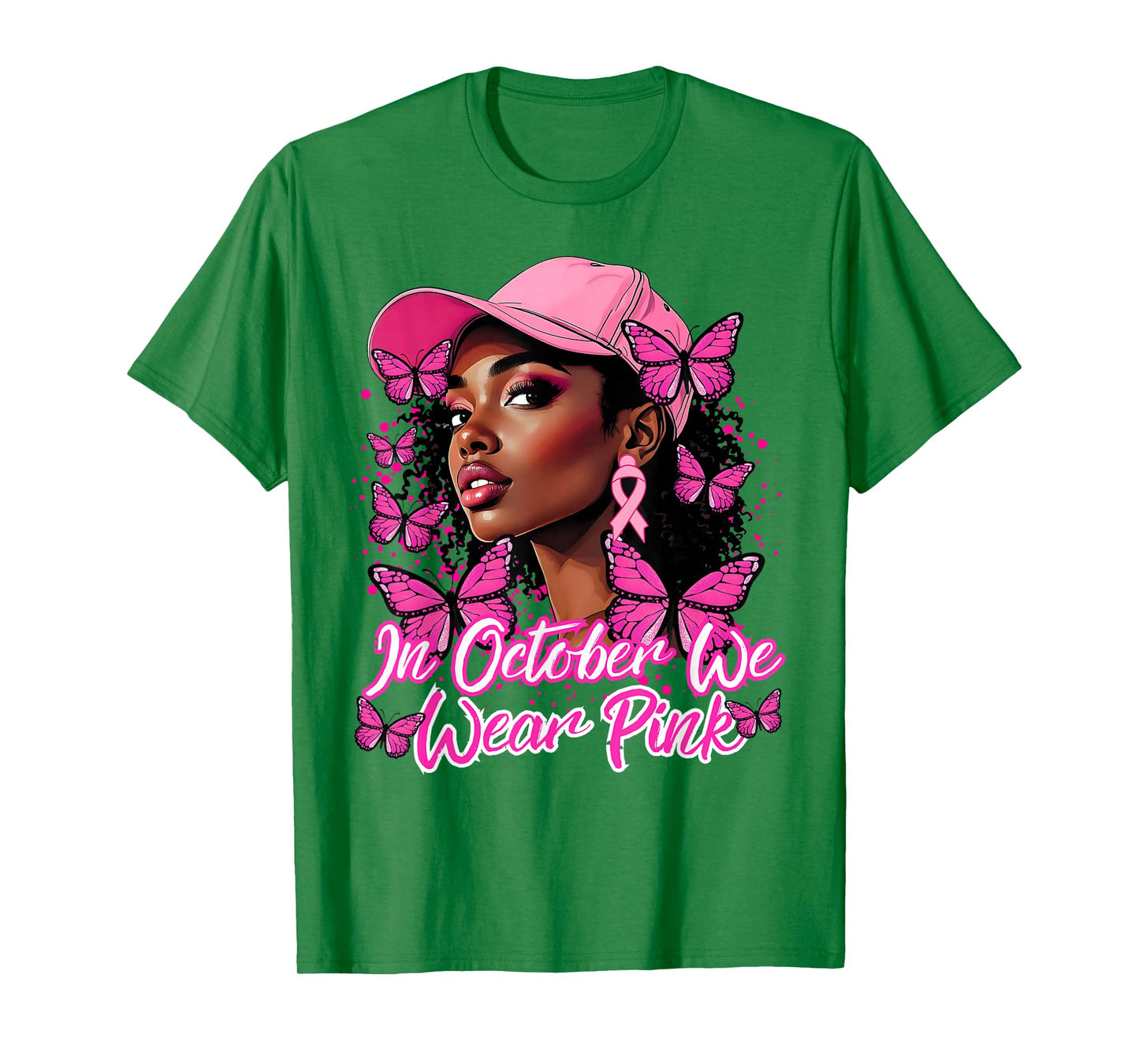 We Wear Pink in October Black Women Breast Cancer Butterfly T-Shirt