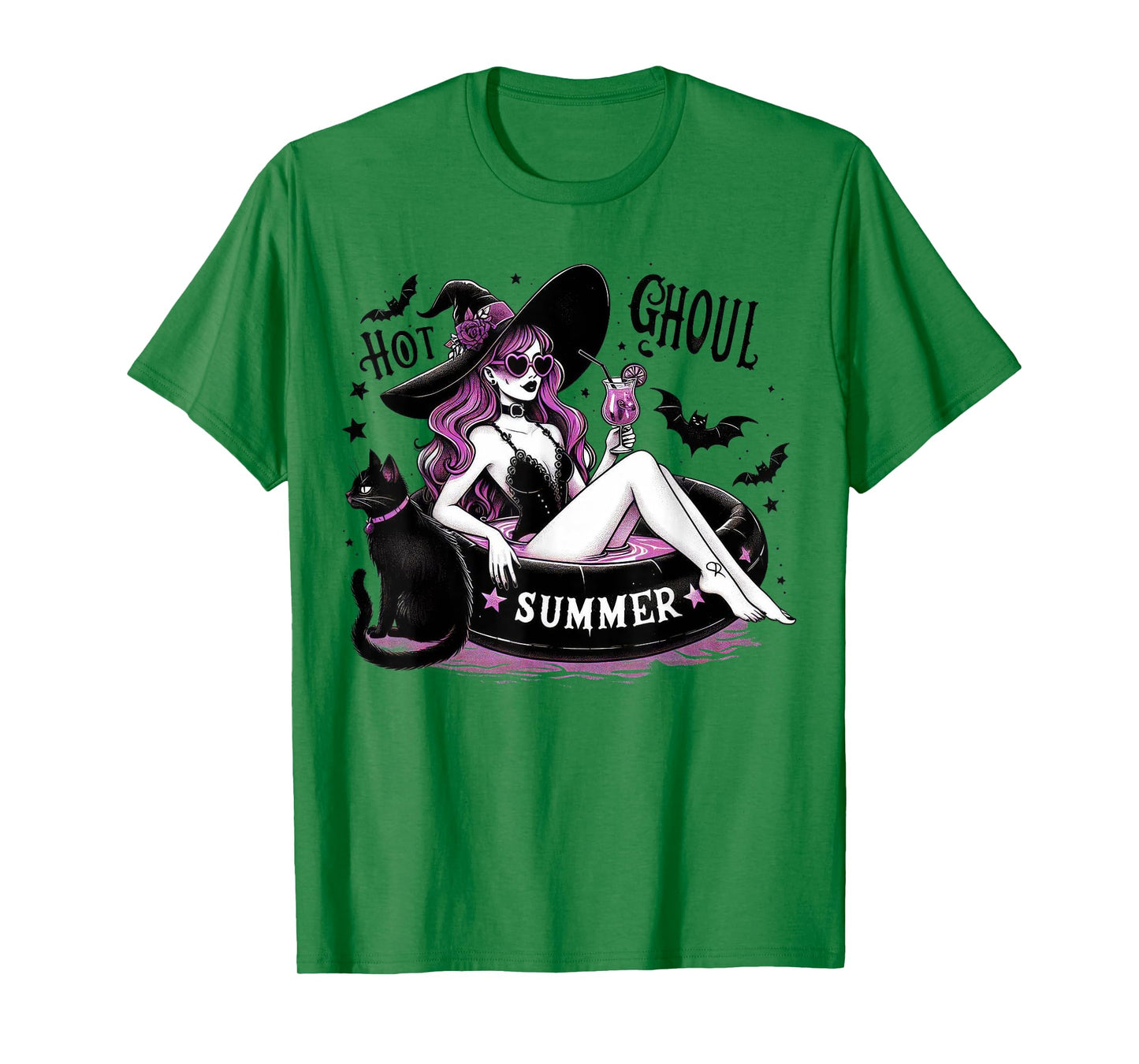 Funny Halloween Witch Hot Ghoul Summer Witchy Cat Womens T-Shirt
