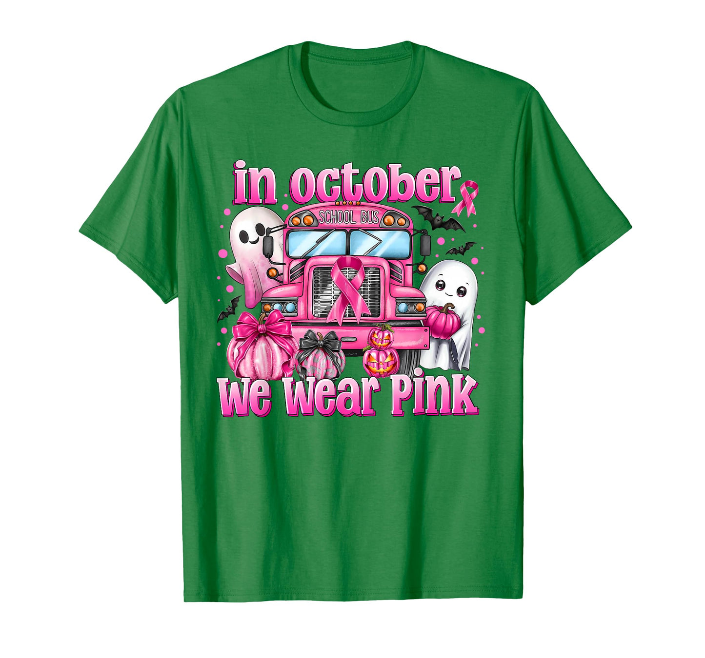 in October We Wear Pink School Bus Breast Cancer Awareness T-Shirt