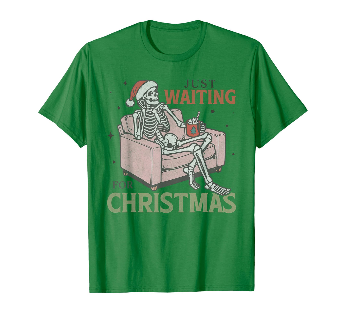 Just Waiting for Christmas Skeleton Vintage Xmas Holiday T-Shirt