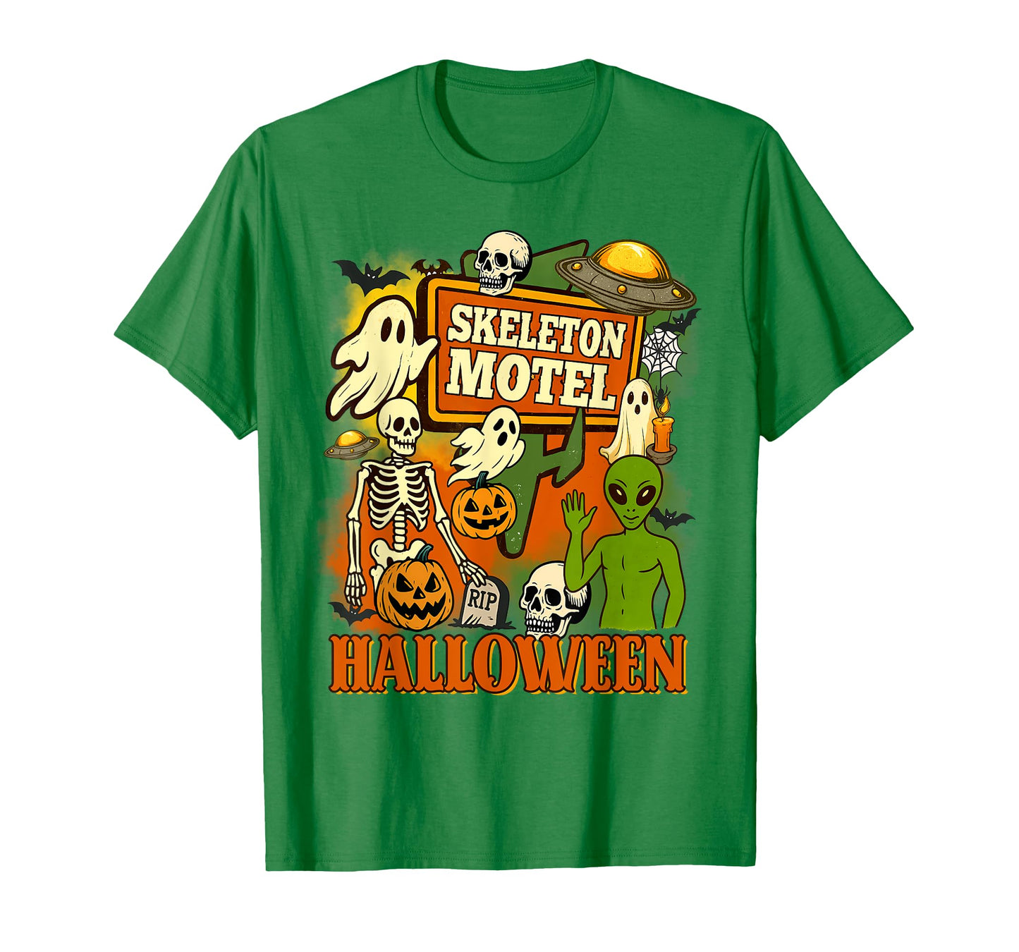 Halloween Vibes Spooky Season Skeleton Motel Horror Show T-Shirt