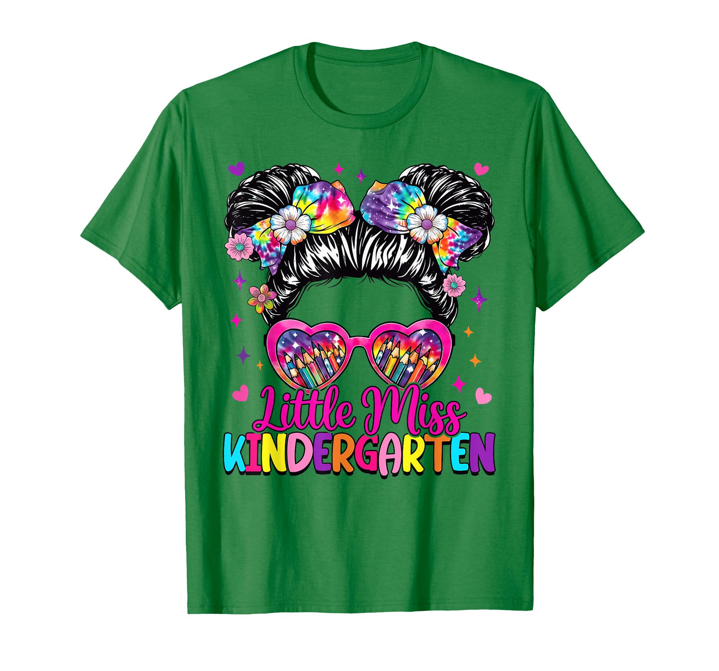 Little Miss Kindergarten Messy Bun First Day Of School T-Shirt