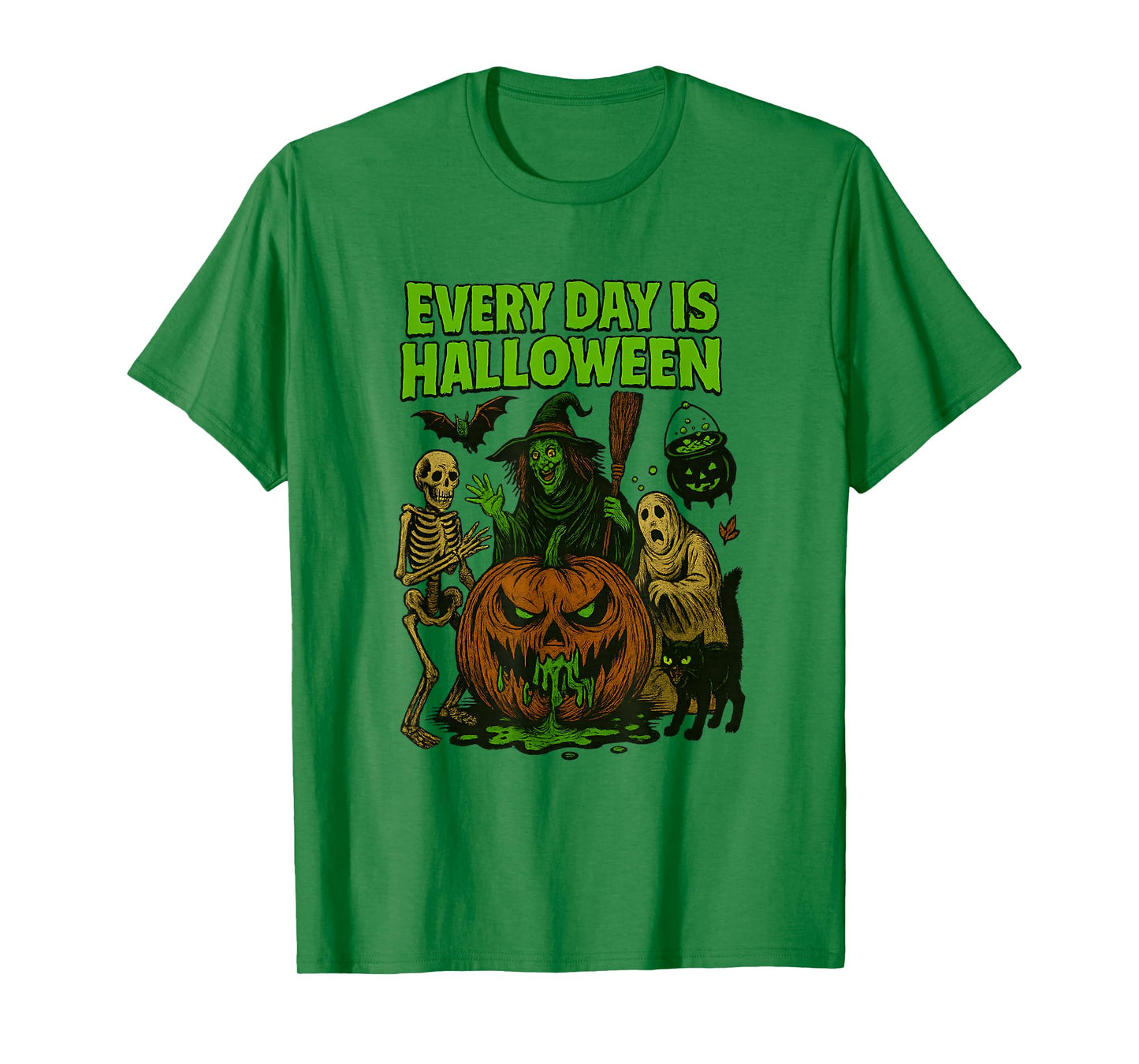Vintage Skeleton Ghost Witch and Pumpkin Halloween T-Shirt