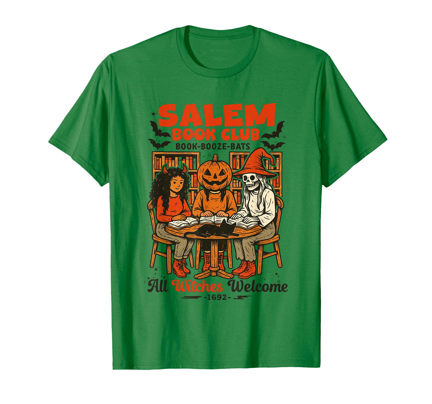 Vintage Salem-Book Booze Bats Book Club All Witches Welcome T-Shirt