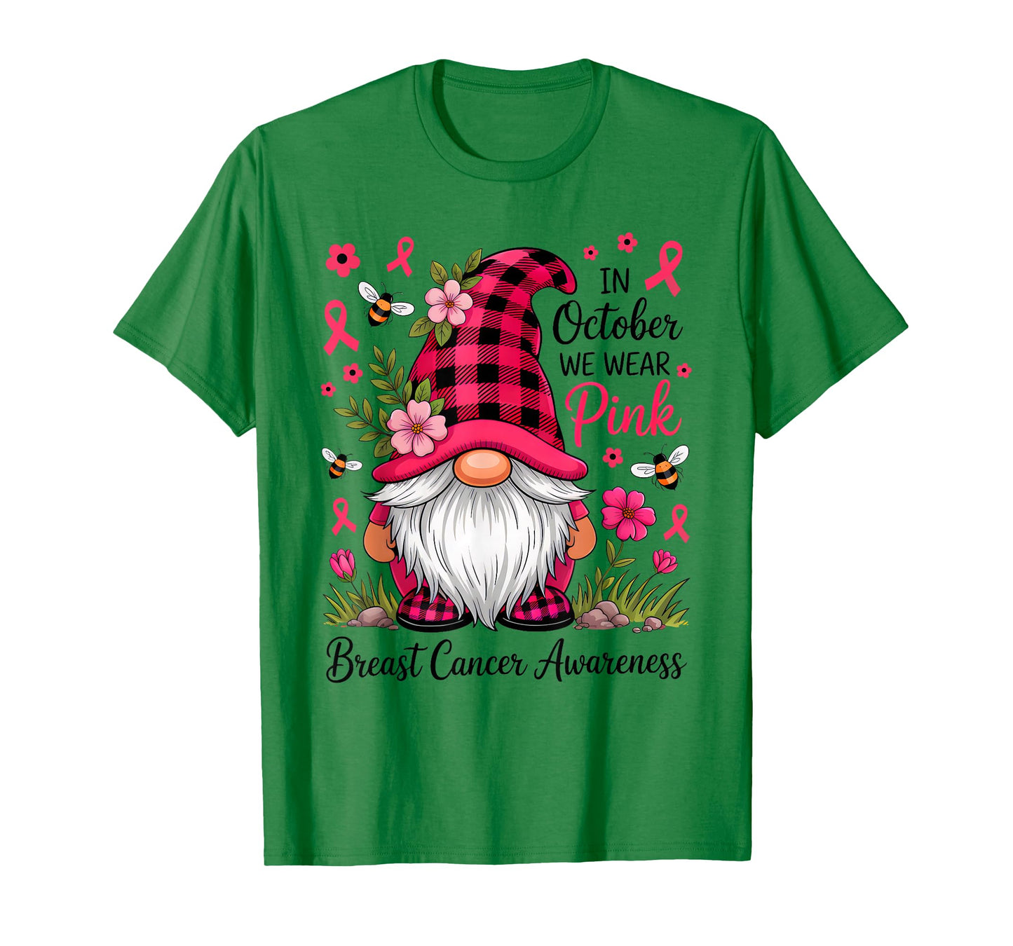 In October We Wear Pink Ribbon Warrior Gnomes Breast Cancer T-Shirt