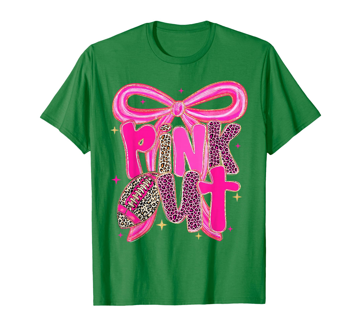 Pink Out Leopard Football Bow Breast Cancer Awareness Women T-Shirt